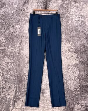 New Spier & Mackay Slim Normal Trouser Pants 30 Mens Blue Sharkskin Wool